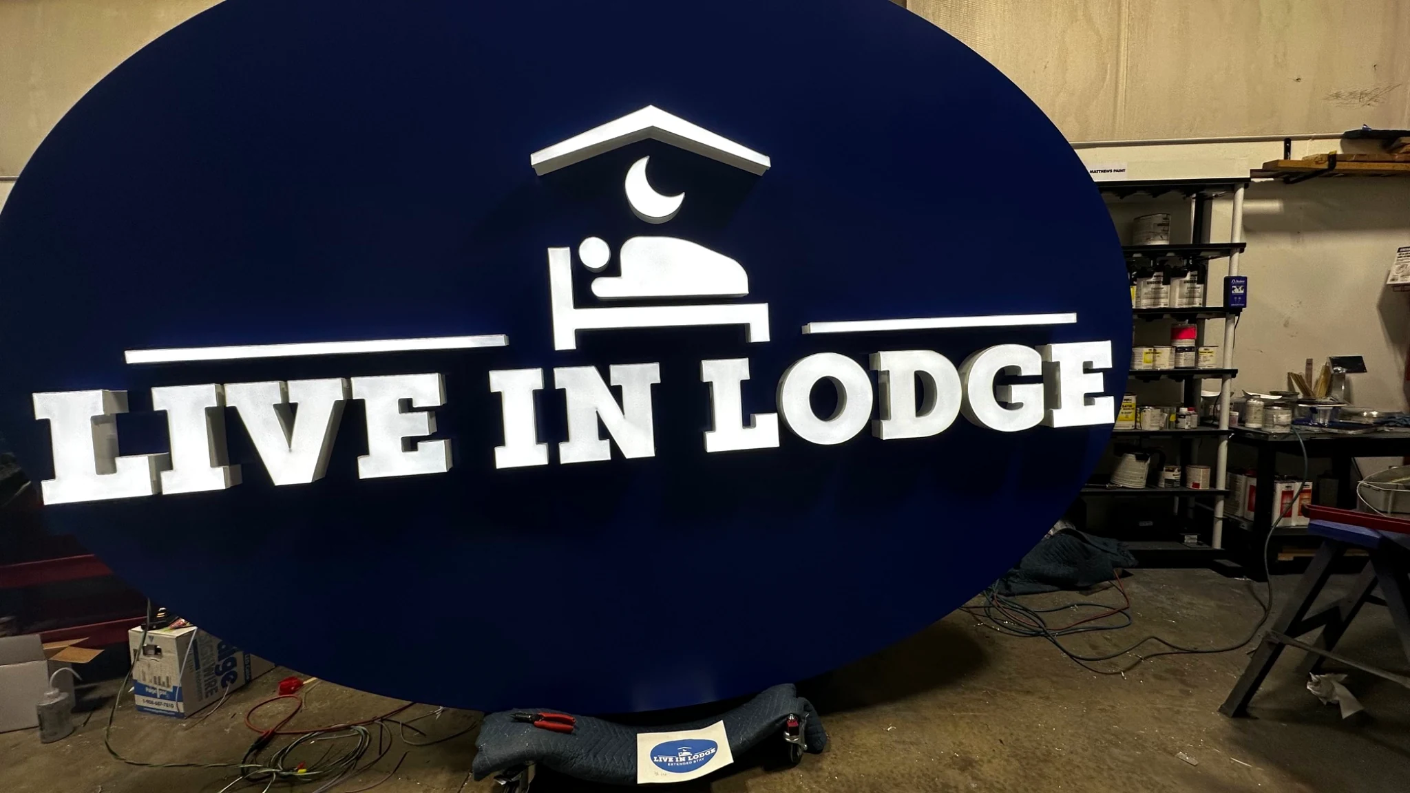 Live in Lodge branded dimensional wall installation